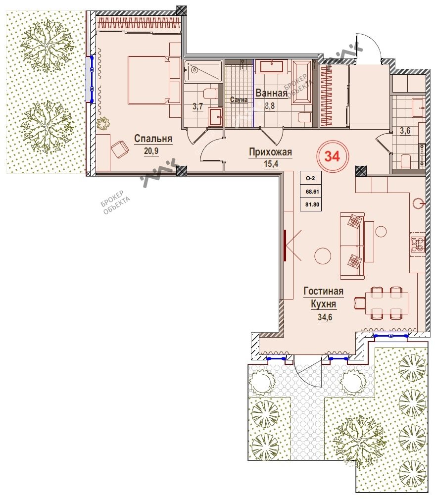 1 комн. кв. 81.8 m2 1/5 этаж Дибуновская ул., д.34 Купить по цене 10531500 ₽