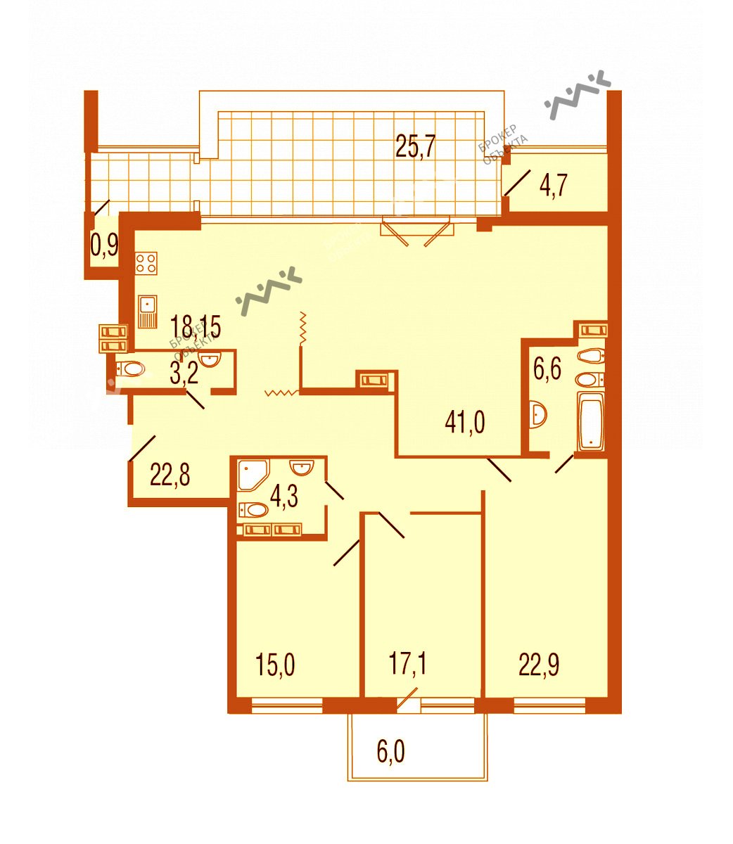 4 комн. кв. 156.8 m2 9/10 этаж Пискаревский проспект, д.1 Купить по цене  35620063 ₽