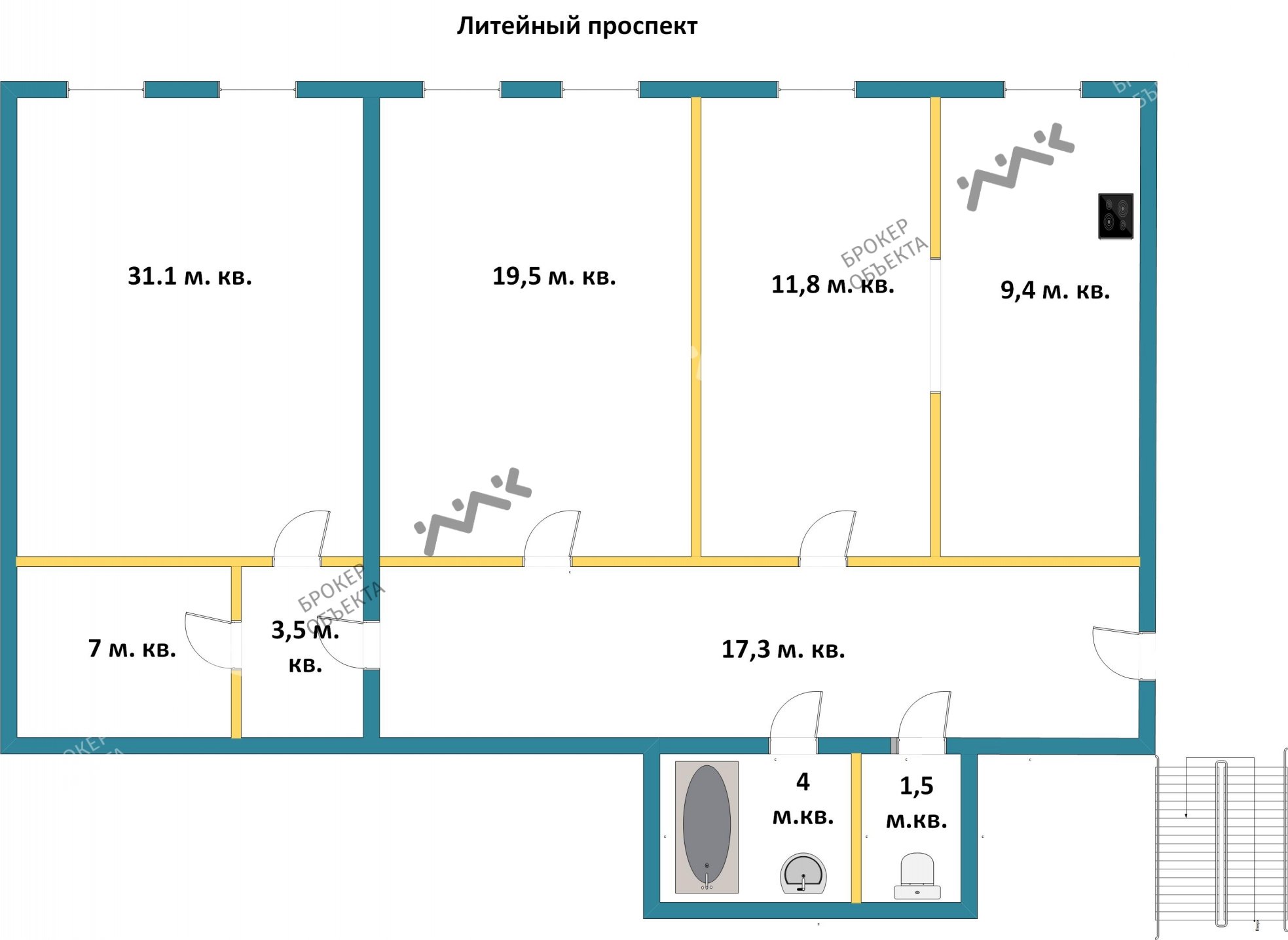 3 комн. кв. 100 m2 4/4 этаж Пестеля ул., д.14 Купить по цене 16000000 ₽